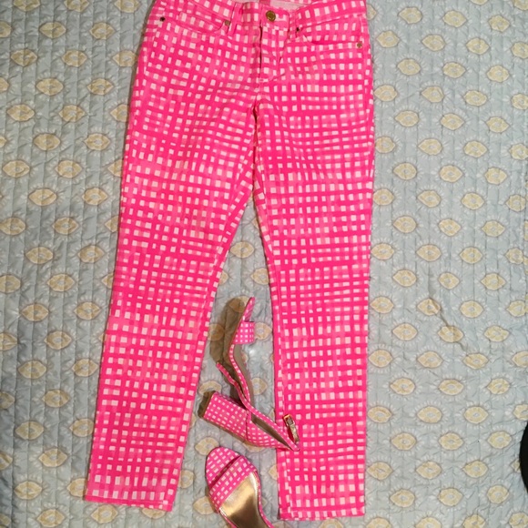 Lilly Pulitzer Pants - Lilly Pulitzer pink and white square print , long leg pants, Jeans
